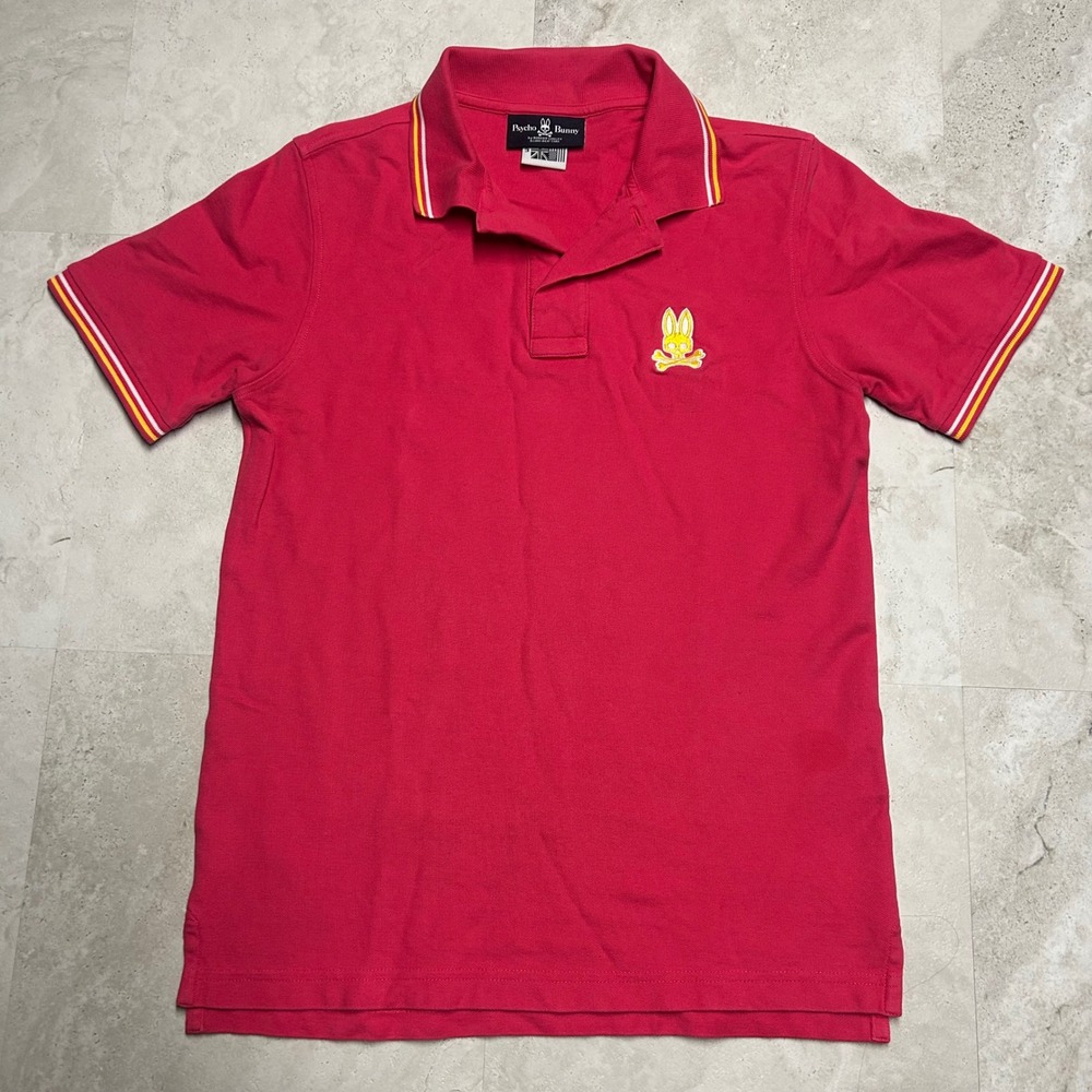 Psycho Bunny Polo Red Mens Size 3 Short Sleeve Pique Cotton Embroidered Logo - Picture 1 of 6